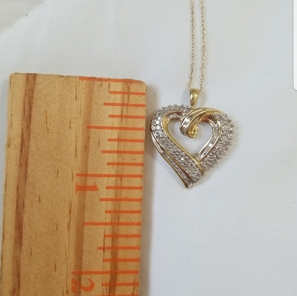 10K Yellow Gold Diamond Heart Necklace - Picture 9 of 11